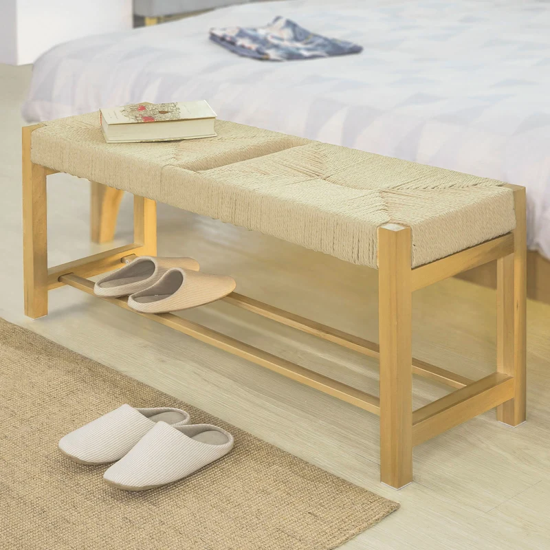 SoBuy FSR68-N Banc à Chaussures Design avec Assise et Rangement pour Entrée Couloir – 110x36x46 cm, Naturel