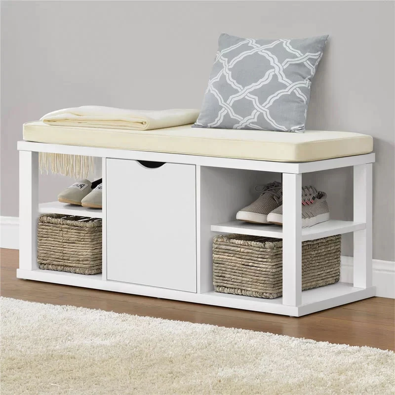 SoBuy FSR52-W Meuble à Chaussures Banc de Rangement Étagère avec coussin rembourré