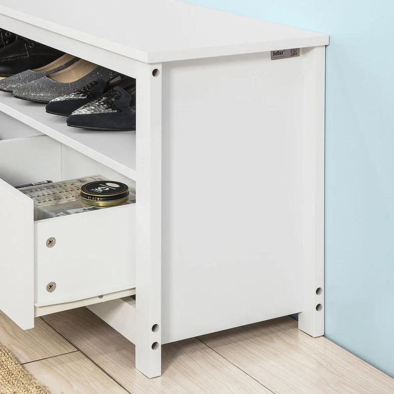 SoBuy FSR48-W Banc de Rangement Meuble à chaussures Meuble d'Entrée Commode à Chaussures
