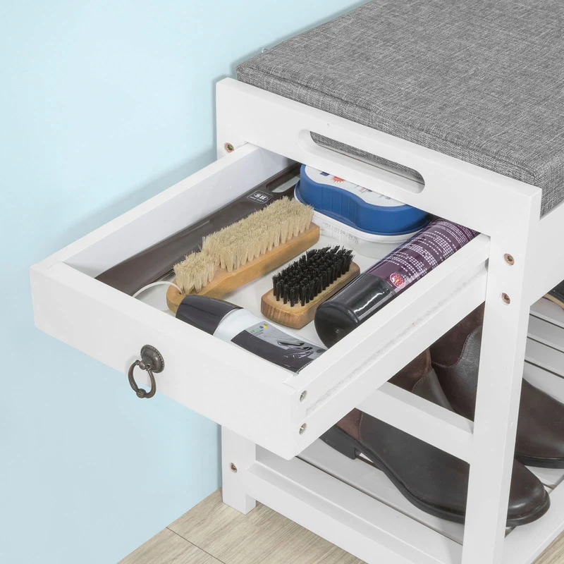 SoBuy FSR47-W Banc à Chaussures avec Assise et tiroirs, Rangement Chaussure