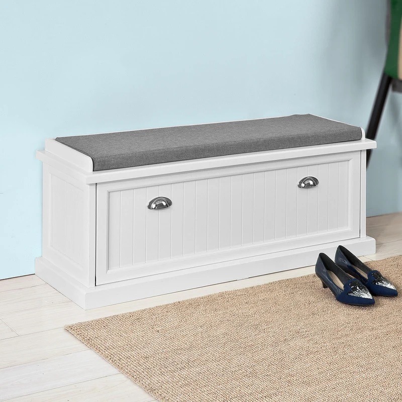 SoBuy FSR41-W Banc à Chaussures avec Coussin Rembourré et Rangement pour Entrée Couloir – 105x34x44 cm, Blanc