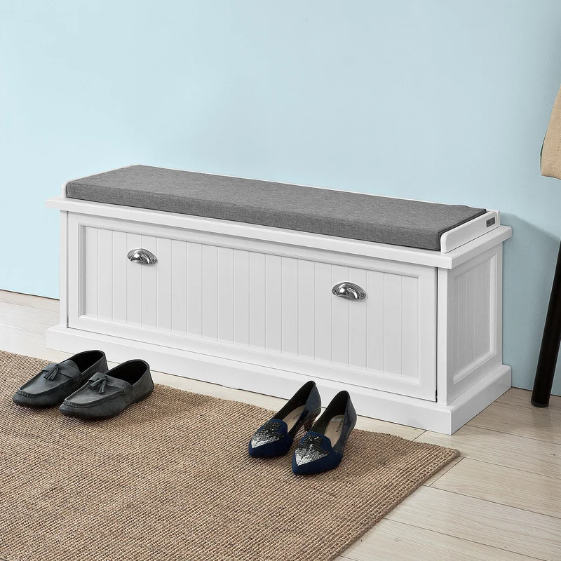 SoBuy FSR41-W Banc à Chaussures avec Coussin Rembourré et Rangement pour Entrée Couloir – 105x34x44 cm, Blanc
