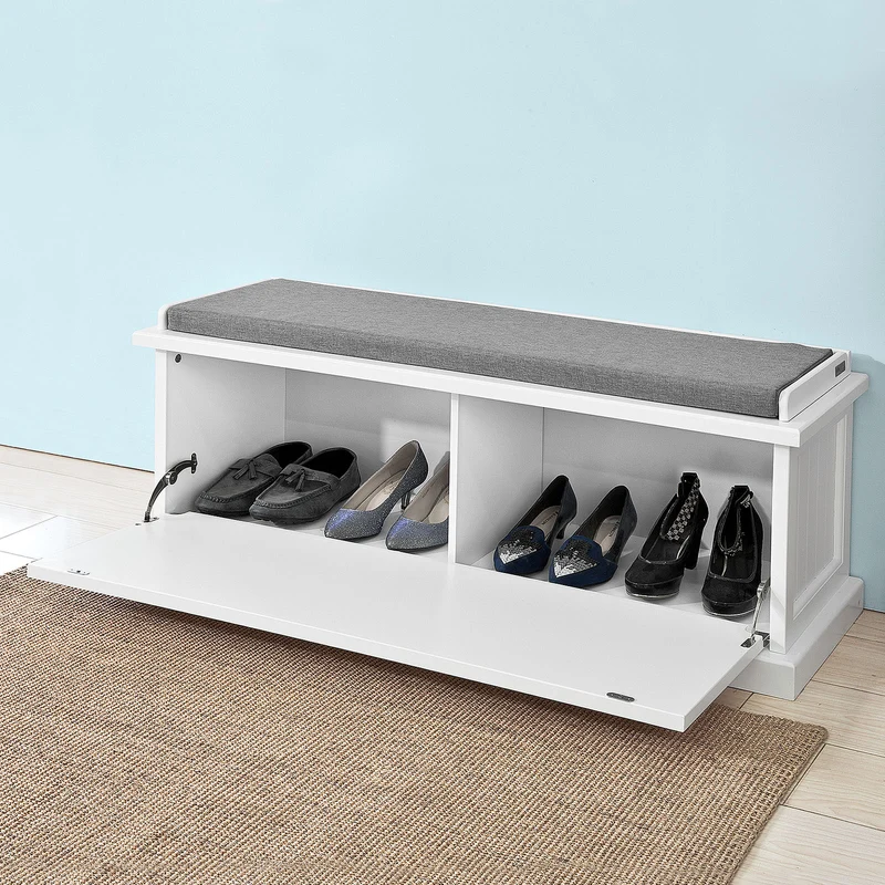 SoBuy FSR41-W Banc à Chaussures avec Coussin Rembourré et Rangement pour Entrée Couloir – 105x34x44 cm, Blanc