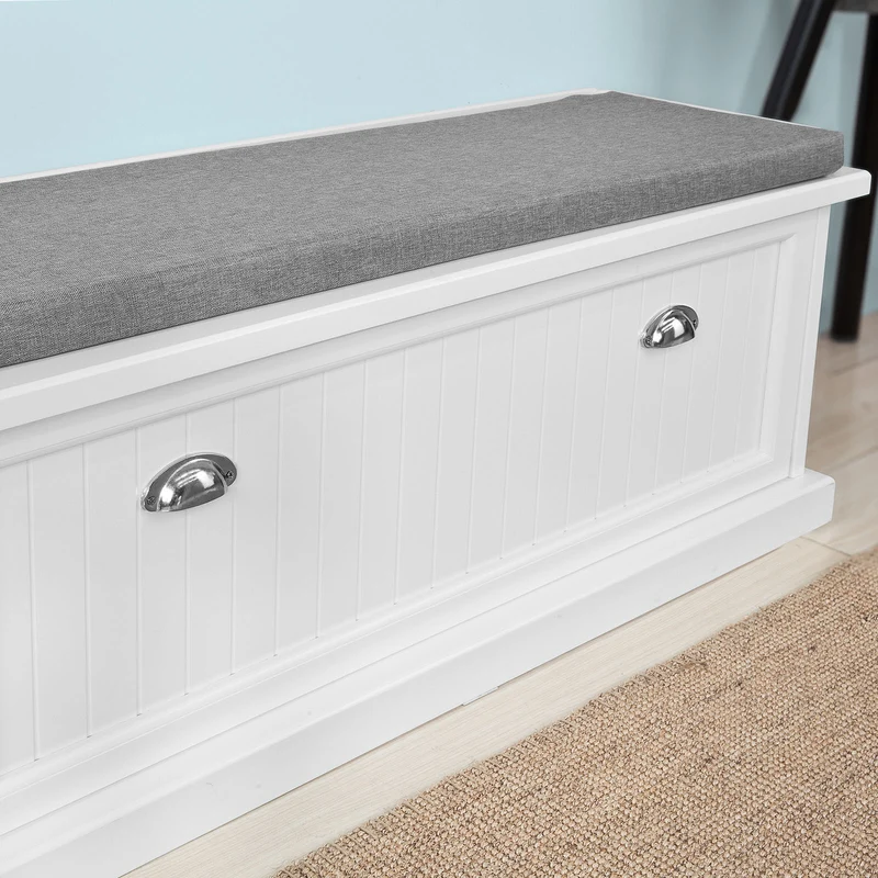 SoBuy FSR41-W Banc à Chaussures avec Coussin Rembourré et Rangement pour Entrée Couloir – 105x34x44 cm, Blanc