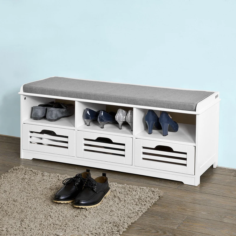 SoBuy FSR36-W Banc à Chaussures avec Coussin Rembourré et Rangement, Meuble d'Entrée – 105x35x43 cm, Blanc
