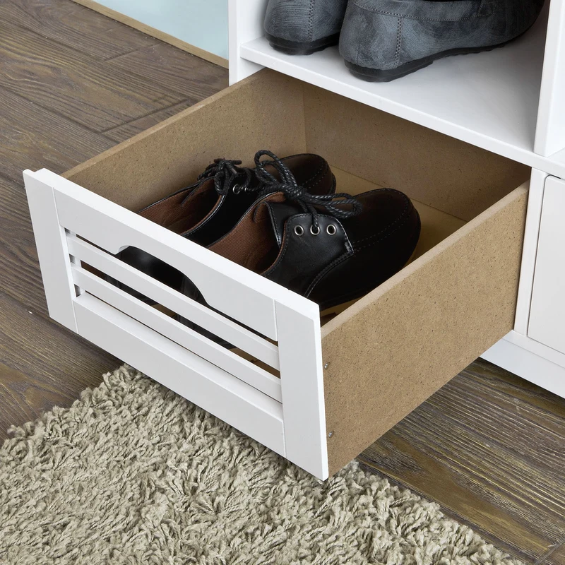 SoBuy FSR36-W Banc à Chaussures avec Coussin Rembourré et Rangement, Meuble d'Entrée – 105x35x43 cm, Blanc