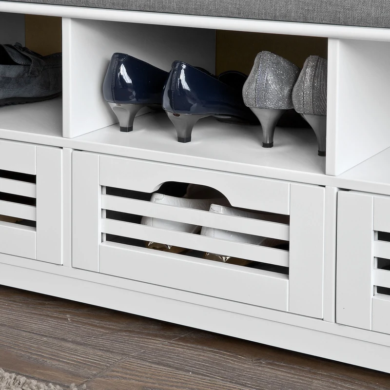 SoBuy FSR36-W Banc à Chaussures avec Coussin Rembourré et Rangement, Meuble d'Entrée – 105x35x43 cm, Blanc