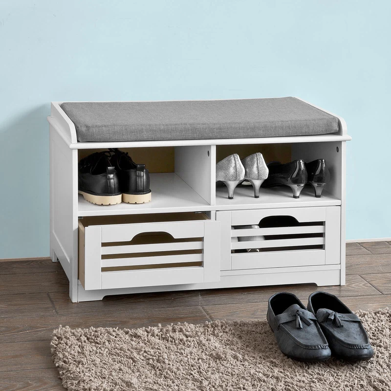 SoBuy FSR36-K-W Banc à Chaussures avec Coussin Rembourré et Rangement, Meuble d'Entrée Compact – 71x35x43 cm, Blanc