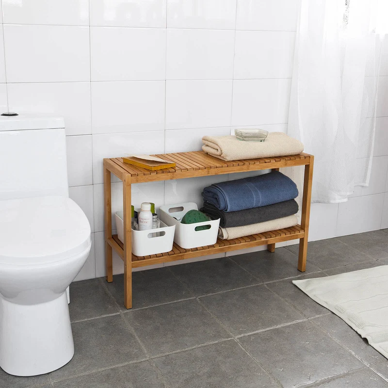 SoBuy FSR14-L-N Étagère salle de bain 100% en bambou naturel, Rangement chaussure/salle de bain