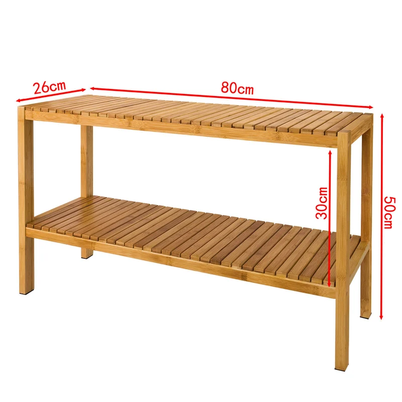 SoBuy FSR14-L-N Étagère salle de bain 100% en bambou naturel, Rangement chaussure/salle de bain