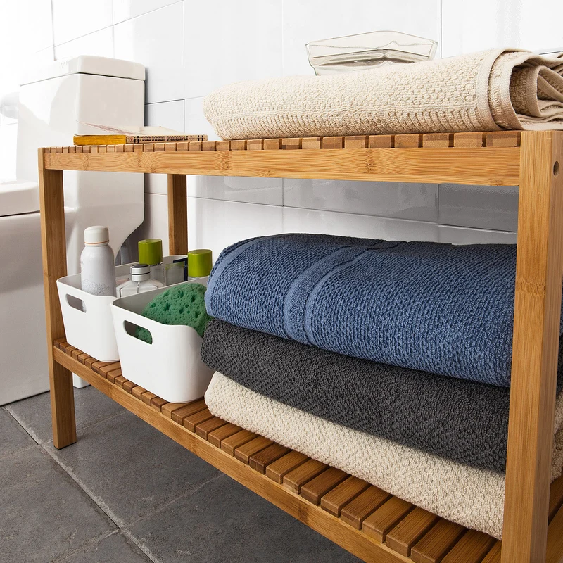 SoBuy FSR14-L-N Étagère salle de bain 100% en bambou naturel, Rangement chaussure/salle de bain