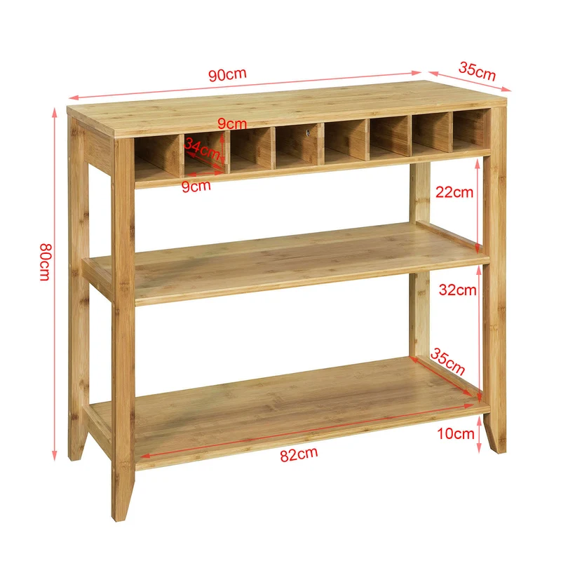 SoBuy FSB14-N able Console Table d’Appoint en Bambou avec Porte-Bouteilles et 2 Étagères