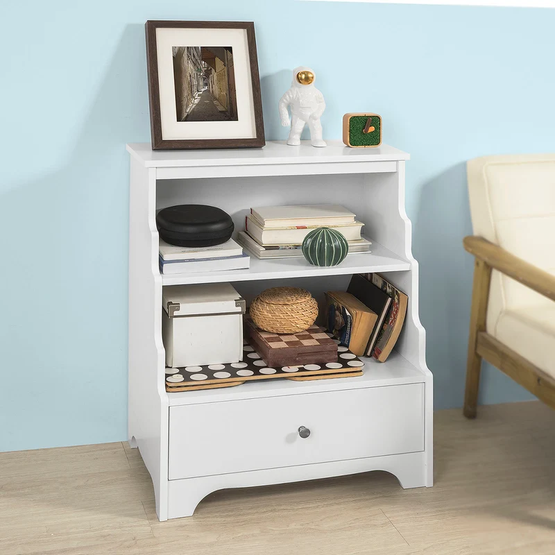 SoBuy FSB13-W Meuble de Rangement Table de Chevet Étagère Style Échelle