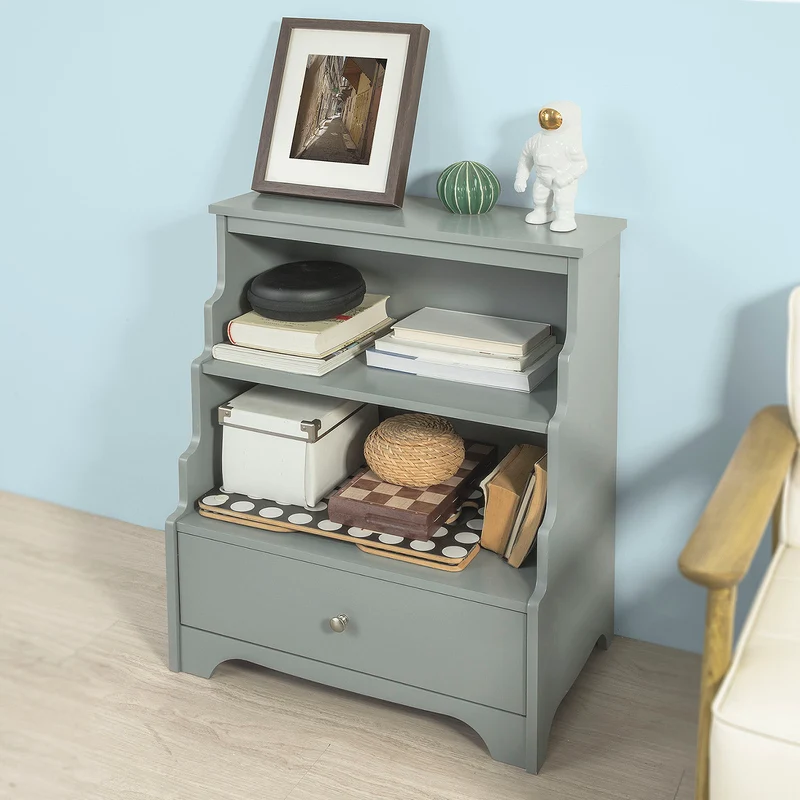 SoBuy FSB13-HG Meuble de Rangement Table de Chevet Étagère Style Échelle– Gris
