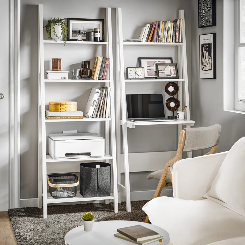 sebuyfr.comG60-W Bureau, Table Bibliothèque, étagère style échelle de 2 tablettes