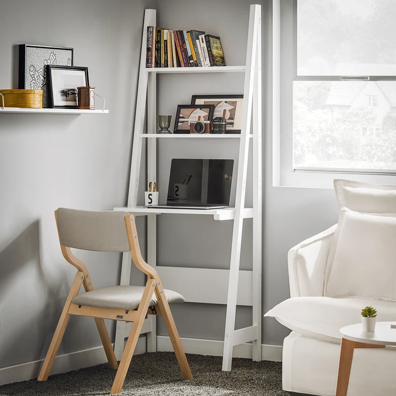 sebuyfr.comG60-W Bureau, Table Bibliothèque, étagère style échelle de 2 tablettes