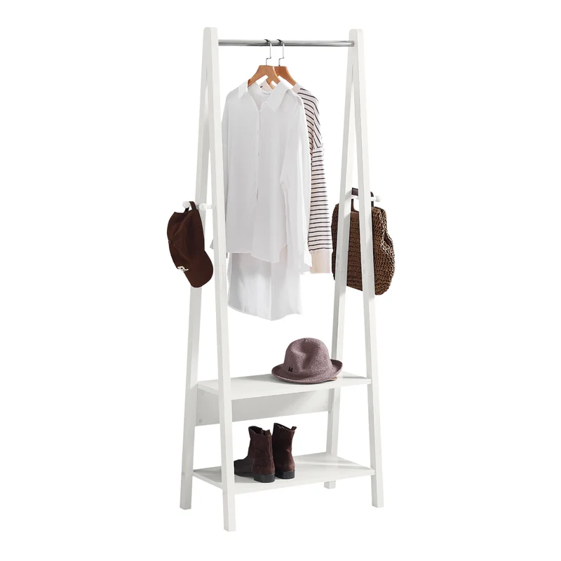 sebuyfr.comG59-W Porte-Vêtement en Bois Penderie à Vêtement Porte-Manteau avec Deux Étagères