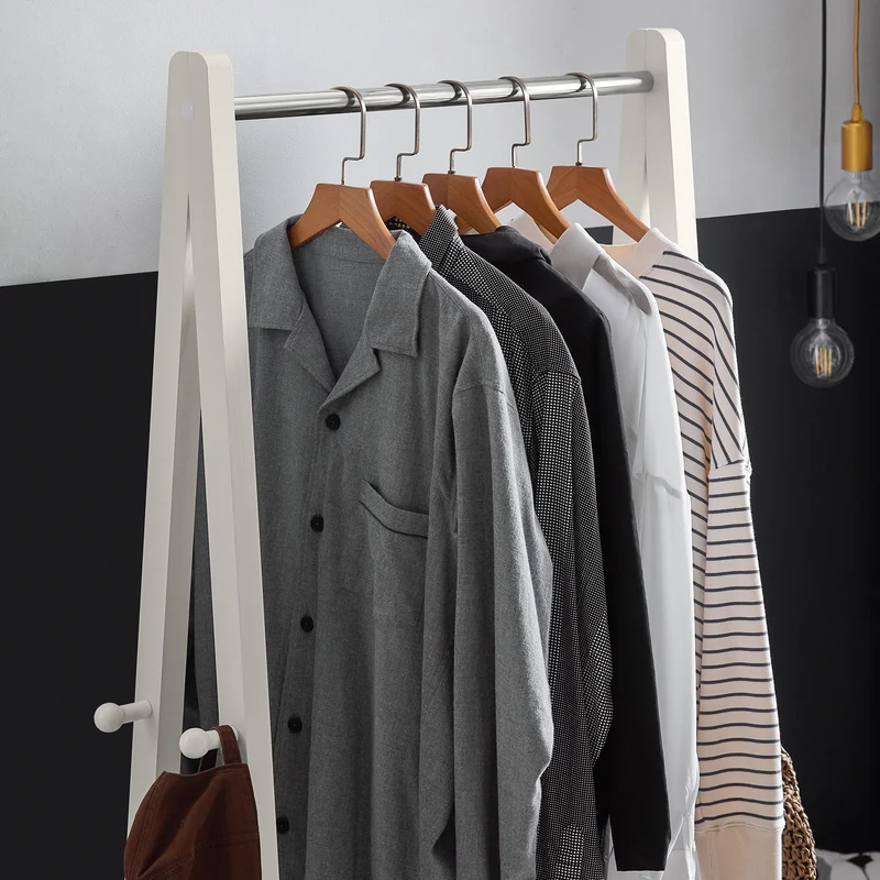 sebuyfr.comG59-W Porte-Vêtement en Bois Penderie à Vêtement Porte-Manteau avec Deux Étagères