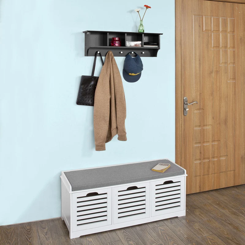 SoBuy FRG48-L-SCH Portemanteau Étagère murale Porte-manteau salle de bain