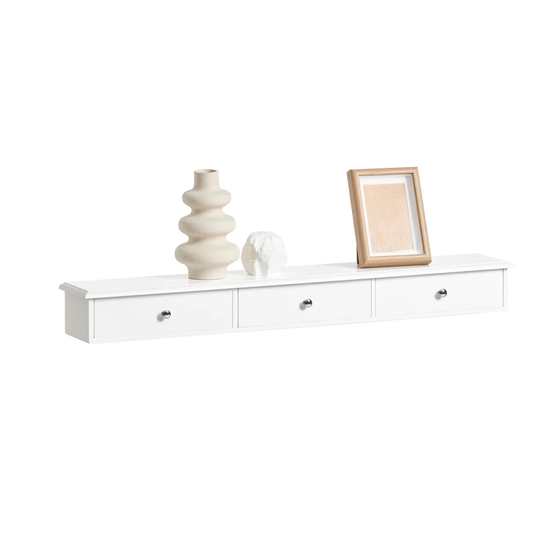 SoBuy FRG43-L-W Etagere Murale avec 3 Tiroirs - Étagère Flottante Moderne pour Entrée, Salon, Cuisine & Chambre - Blanc 94x15x10cm