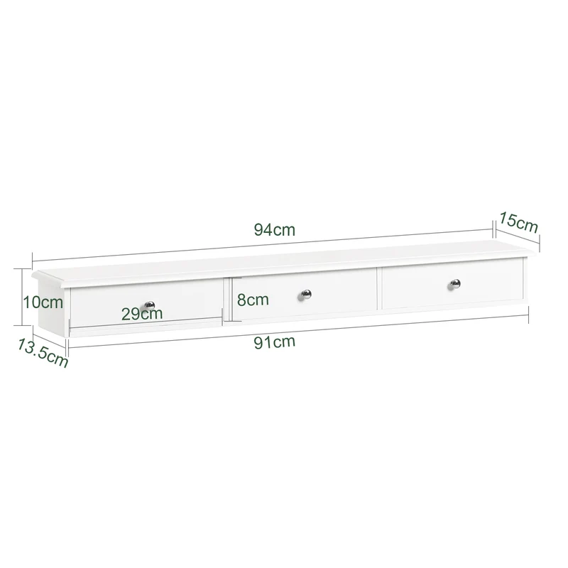 SoBuy FRG43-L-W Etagere Murale avec 3 Tiroirs - Étagère Flottante Moderne pour Entrée, Salon, Cuisine & Chambre - Blanc 94x15x10cm