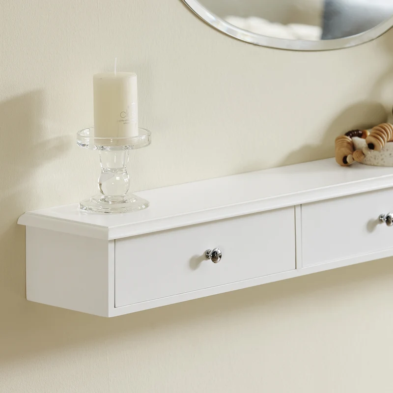 SoBuy FRG43-L-W Etagere Murale avec 3 Tiroirs - Étagère Flottante Moderne pour Entrée, Salon, Cuisine & Chambre - Blanc 94x15x10cm