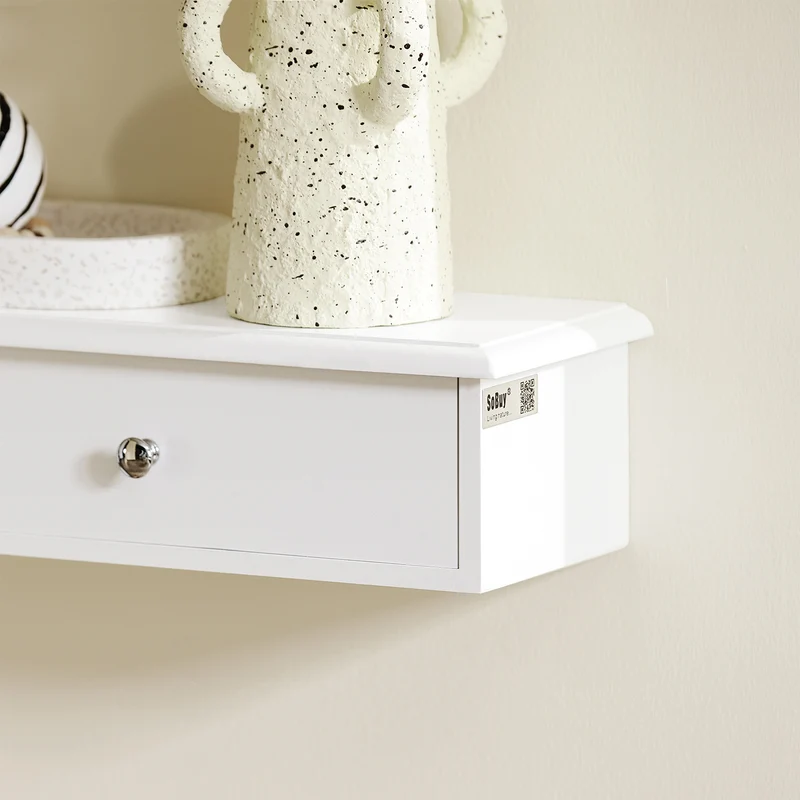 SoBuy FRG43-L-W Etagere Murale avec 3 Tiroirs - Étagère Flottante Moderne pour Entrée, Salon, Cuisine & Chambre - Blanc 94x15x10cm