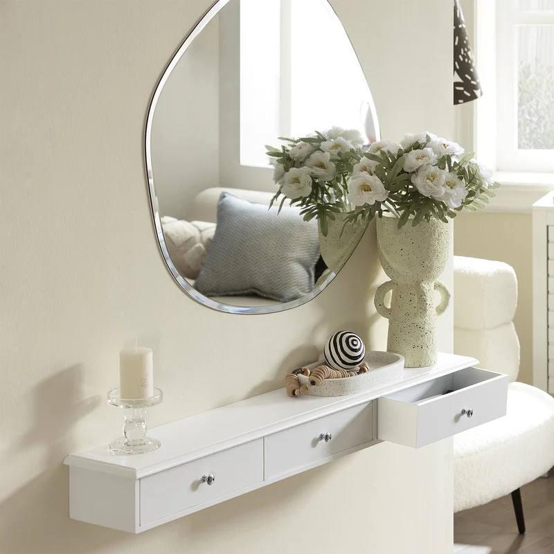 SoBuy FRG43-L-W Etagere Murale avec 3 Tiroirs - Étagère Flottante Moderne pour Entrée, Salon, Cuisine & Chambre - Blanc 94x15x10cm