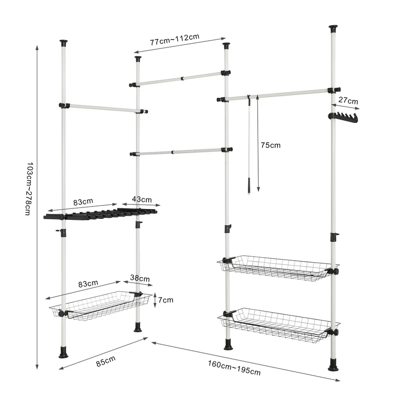 SoBuy FRG38 Télescopique Garde-Robe , Portant de vêtement penderie largeur, hauteur variables