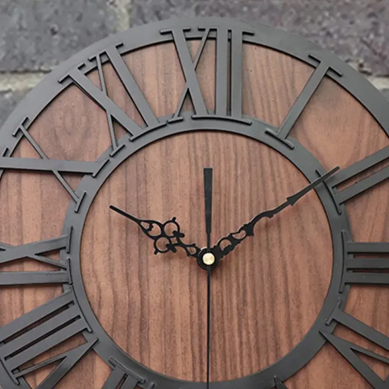 Horloge Industrielle Bois Romain