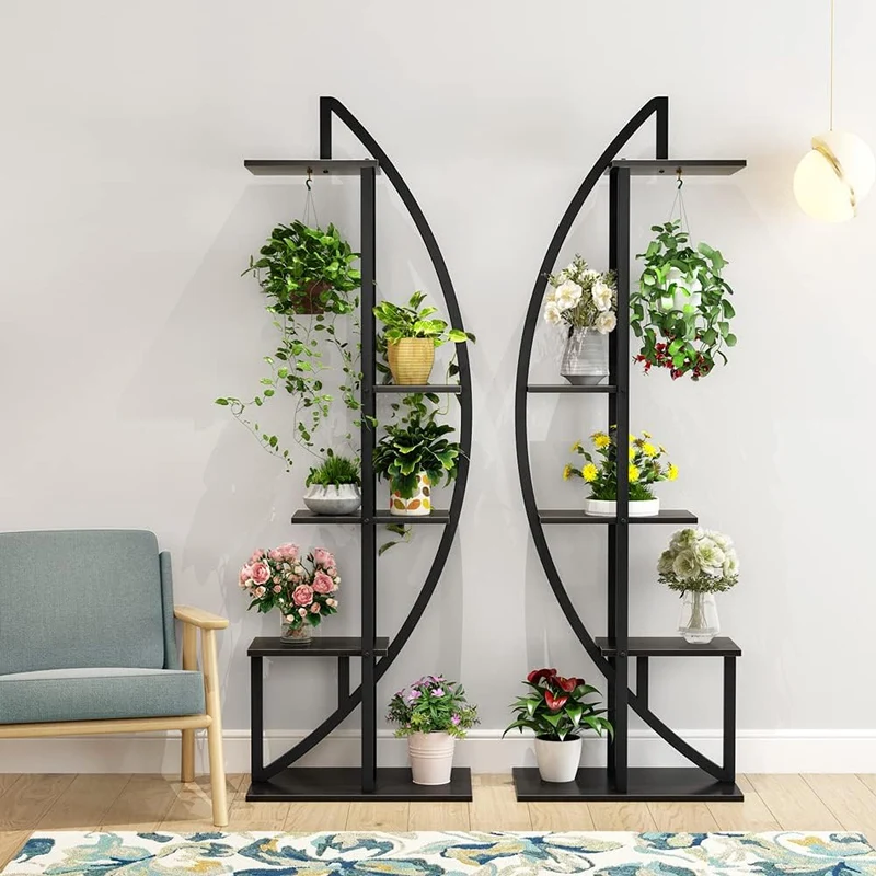 Tribesigns Lot de 2 supports pour plantes à 5 niveaux, Étagère de présentation incurvée polyvalente