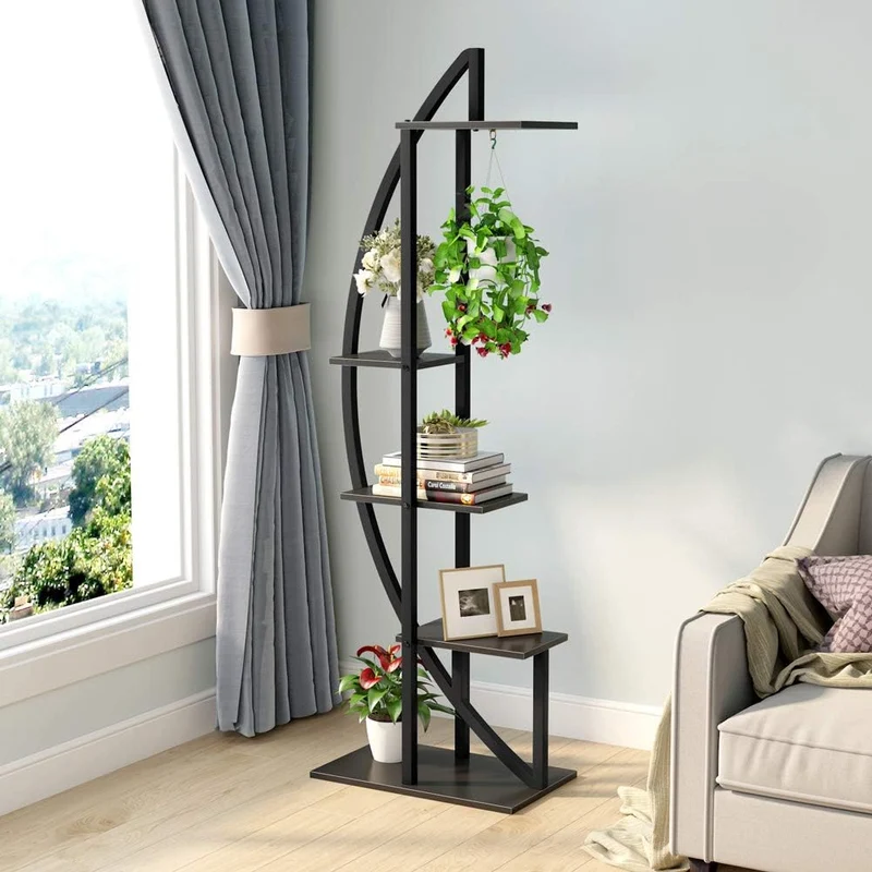 Tribesigns Lot de 2 supports pour plantes à 5 niveaux, Étagère de présentation incurvée polyvalente