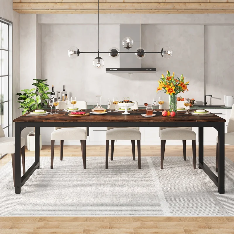Tribesigns Table à manger industrielle 180 cm, Table de cuisine rectangulaire pour 6 à 8 personnes