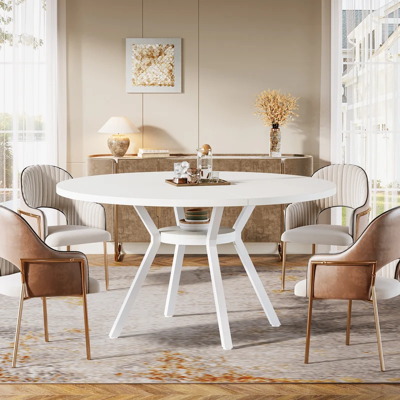 Tribesigns Table à manger ronde, Table de cuisine moderne de 120 cm pour 4 personnes