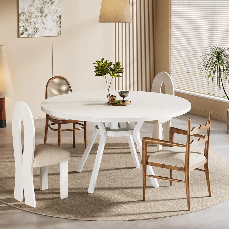 Tribesigns Table à manger ronde, Table de cuisine moderne de 120 cm pour 4 personnes