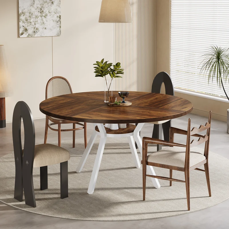 Tribesigns Table à manger ronde, Table de cuisine moderne de 120 cm pour 4 personnes