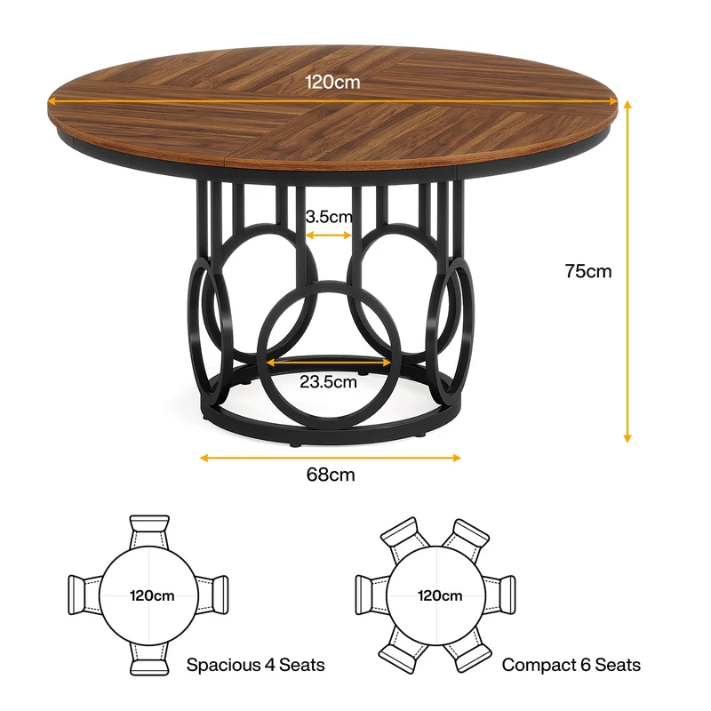 Tribesigns Table à manger rustique avec pieds en métal et table de cuisine ronde