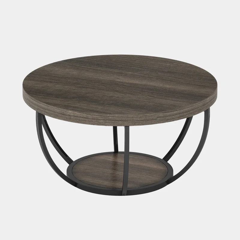 Tribesigns Table basse ronde, Table basse ovale en bois et metal noir