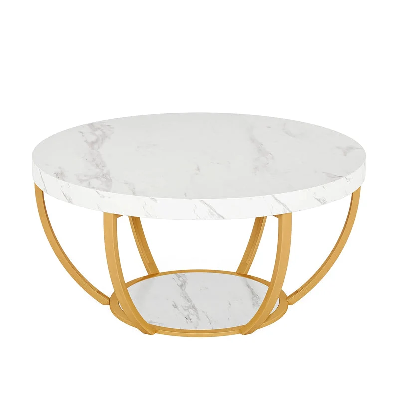 Tribesigns Table basse ronde, Table basse ovale en bois et metal noir