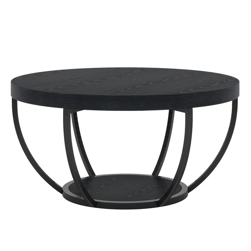 Tribesigns Table basse ronde, Table basse ovale en bois et metal noir