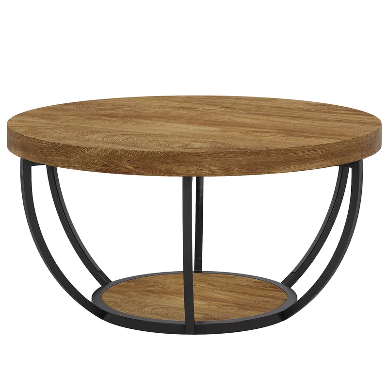 Tribesigns Table basse ronde, Table basse ovale en bois et metal noir