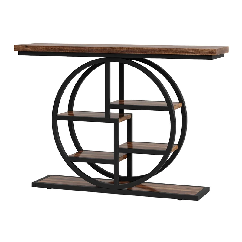 Tribesigns Table console de 100 cm, Table de canapé étroite à 6 niveaux avec étagères circulaires