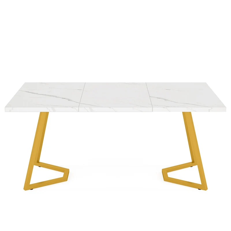 Tribesigns Table à manger moderne, Table de cuisine avec pieds en métal doré pour 6 personnes