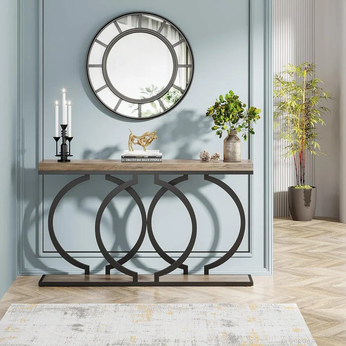 Tribesigns Table console dorée 140 cm, Table de couloir d'entrée moderne