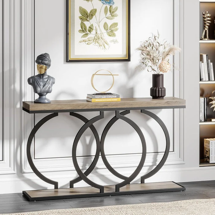 Tribesigns Table console dorée 140 cm, Table de couloir d'entrée moderne