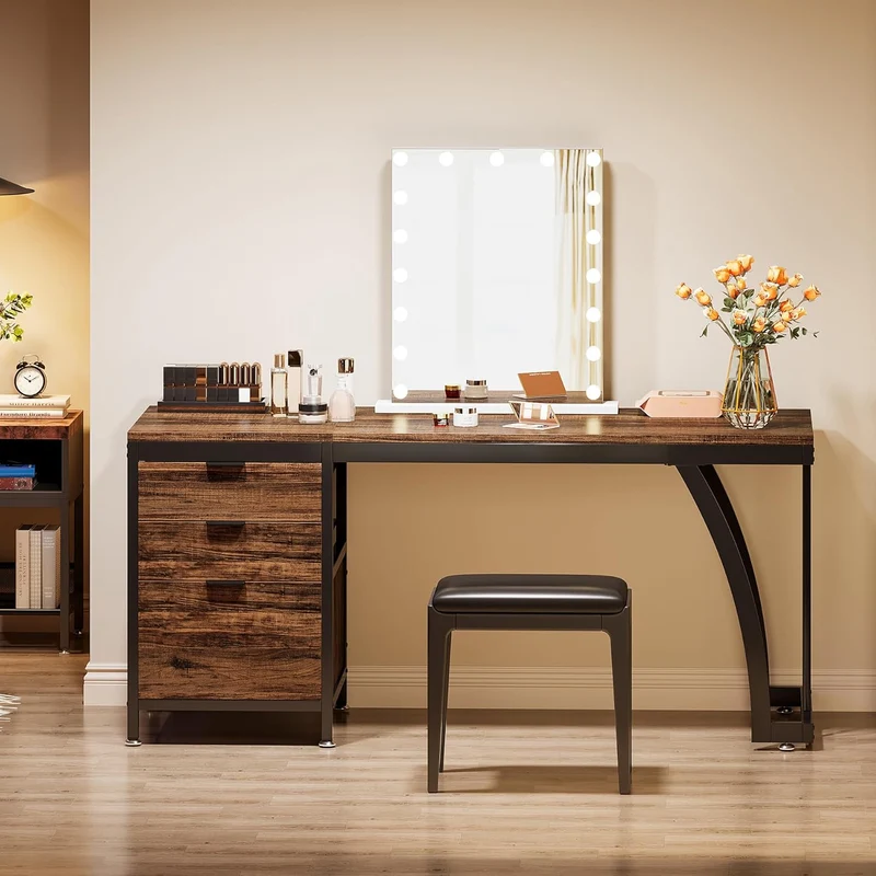 Tribesigns Coiffeuse meuble à 3 tiroirs réversibles, Bureau de maquillage chic