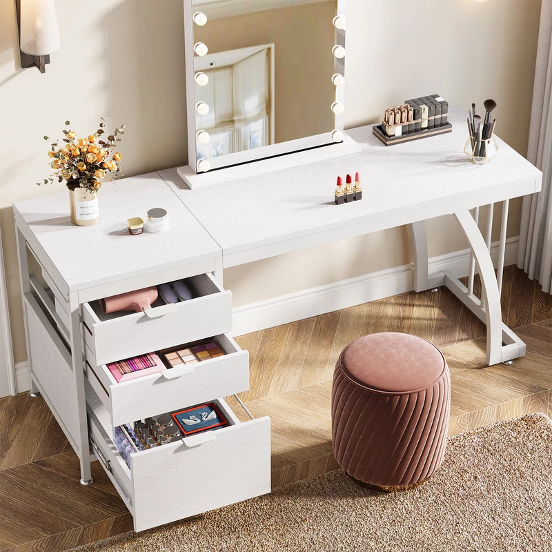 Tribesigns Coiffeuse meuble à 3 tiroirs réversibles, Bureau de maquillage chic