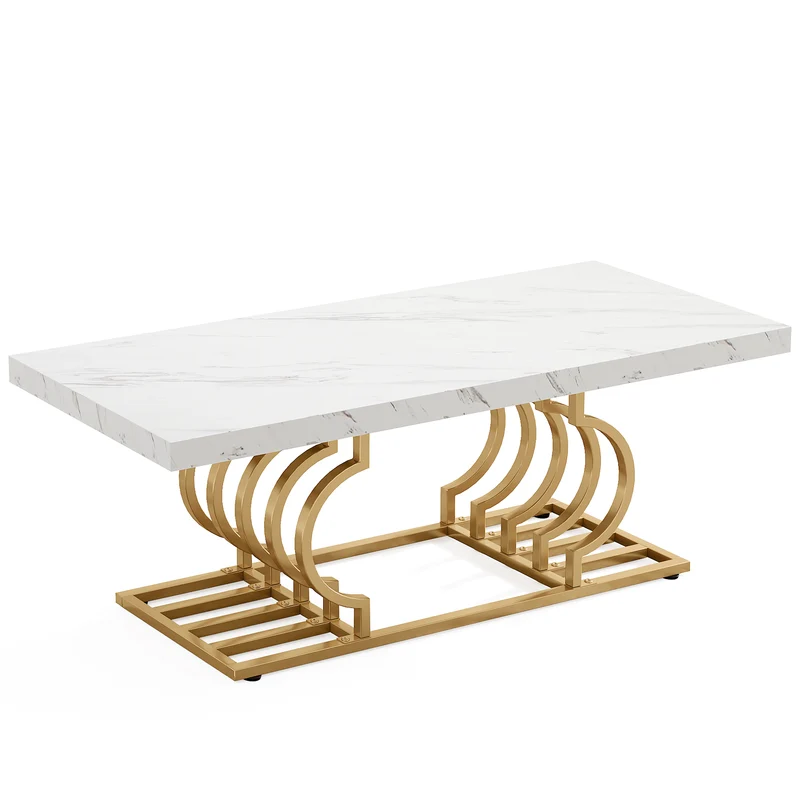 Tribesigns Table basse moderne, Faux marbre table avec piètement géométrique