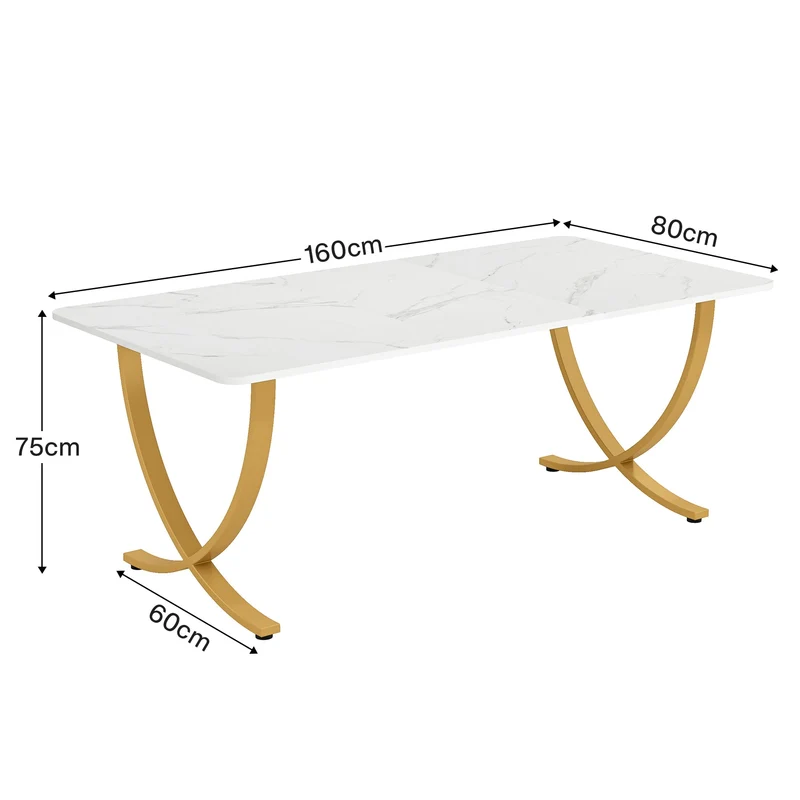 Tribesigns Table à manger rectangulaire pour 4 à 6 personnes, Table moderne en faux marbre