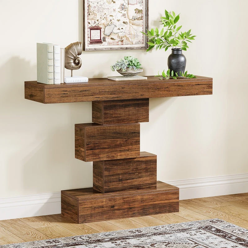 Tribesigns Console de 108 cm, Table de canapé en bois Table d'appoint avec base géométrique